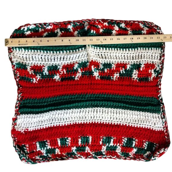 Handmade Christmas Tree Skirt Medium Table Cover Set Crochet Vintage Holiday - Picture 5 of 13